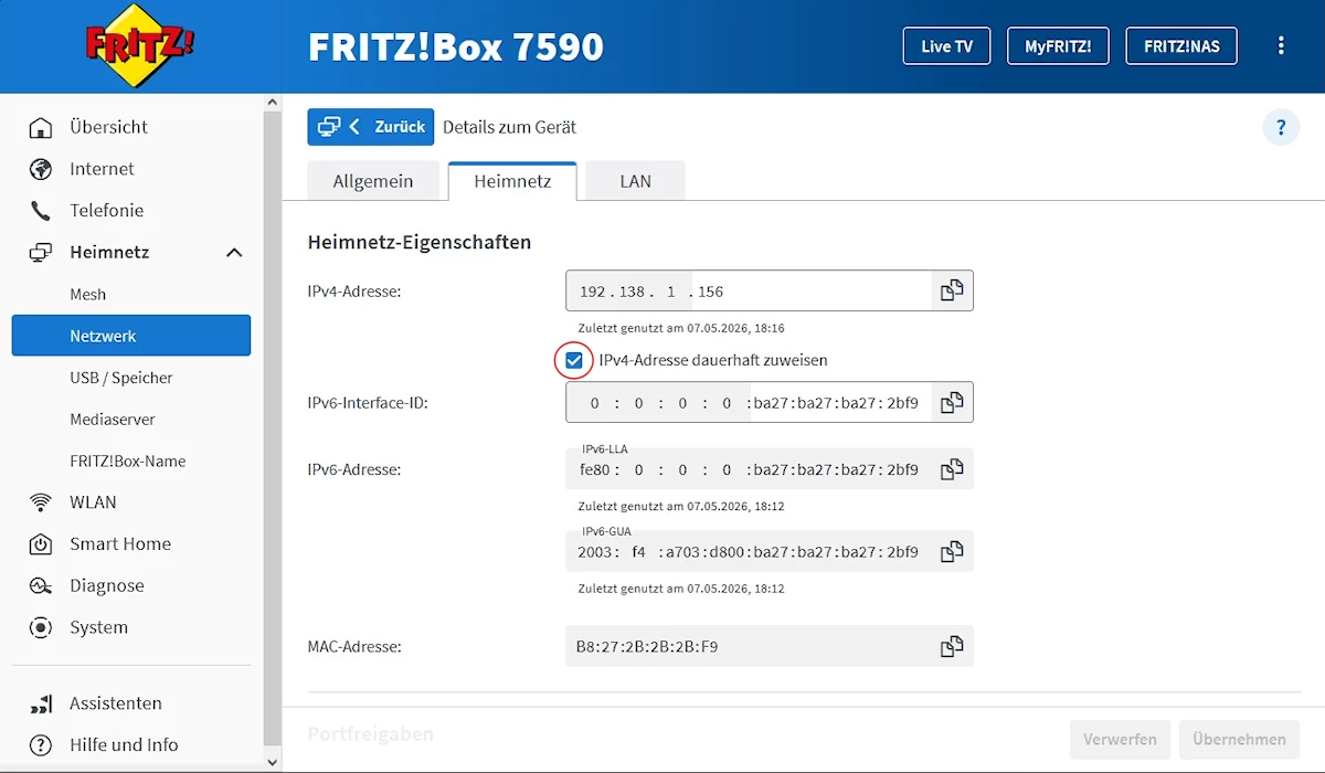 TrashBlock+ IP-Adresse statisch machen